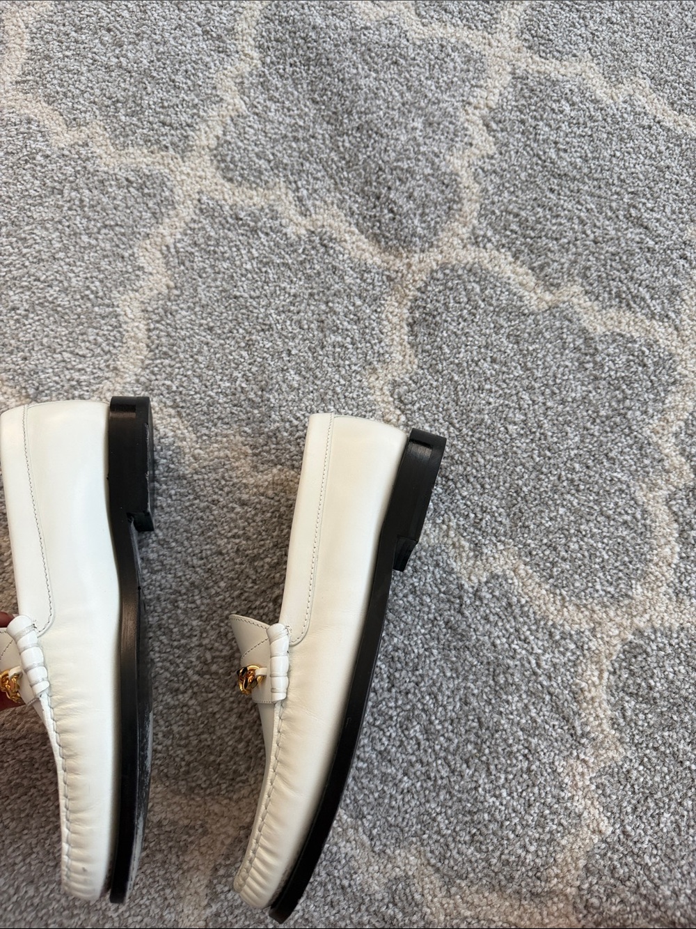 Celine White Leather Loafers with Gold Chain Accent - Picture 3 of 4